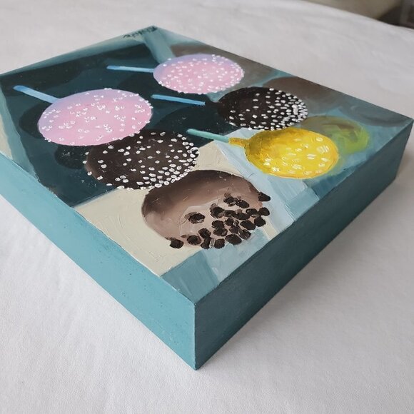 “Cake Pops“ Original oil painting on Cradled Wood Panel 8"w x 10"h x 2"d - Picture 3 of 8